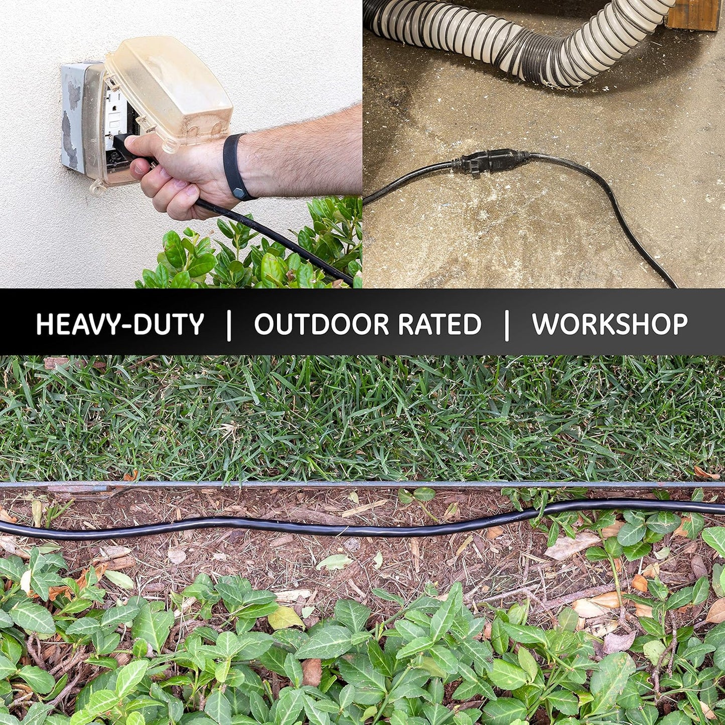 Outdoor Extension Cord, 15 Ft, Heavy Duty, ETL Certified 3 Prong,16 AWG 125 VAC Outdoor, Multipurpose Long Extension Cord, 1 Pack, Black, 36824