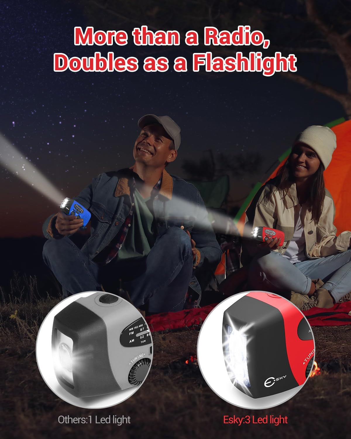 Emergency Hand Crank Radio 7400Mwh with 3 LED Flashlight, AM/FM/NOAA Portable Weather Radio with Built-In 2000Mah Battery, Solar Powered Radio for Indoor Outdoor Survival Camping, SOS Alarm