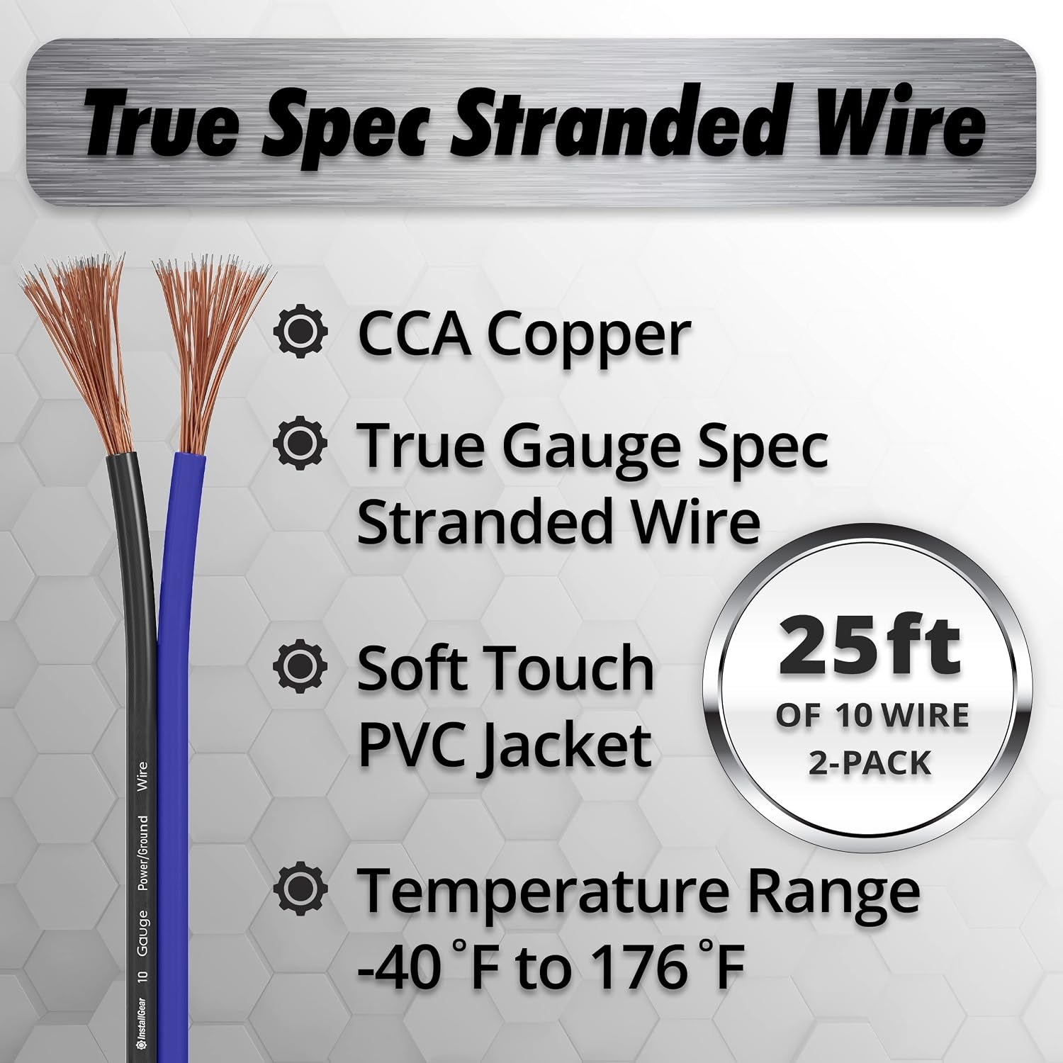 10 Gauge (50Ft) Copper Clad Aluminum CAA - Primary Automotive, Amplifier Power and Ground Cable, Battery Cable, Audio Speaker Stereo, RV Trailer Wiring Welding Cable