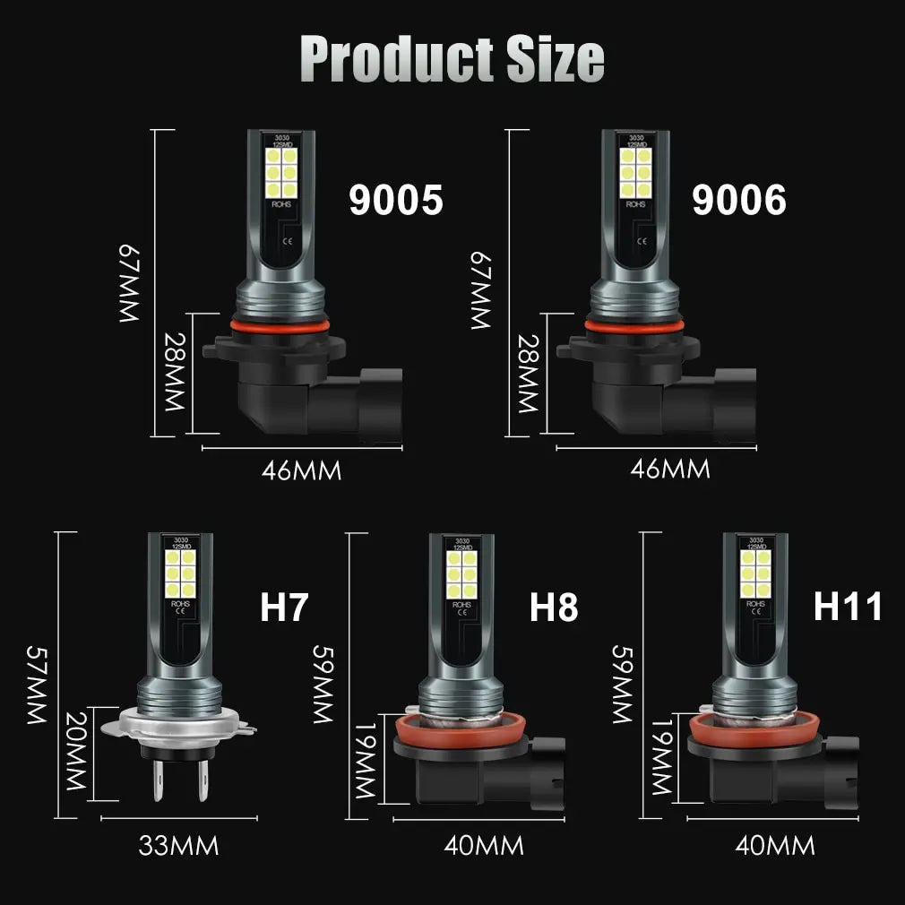 2PCS Car LED Headlight H8 Bulb Super Bright Car Driving Light Far and near Light Integrated Car Light Modified 12V 6000K White