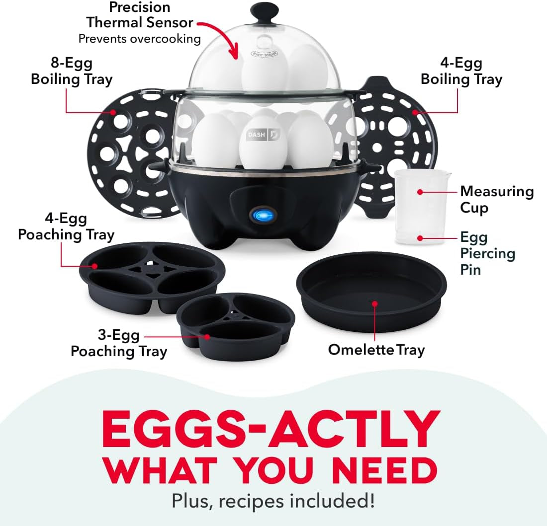 Deluxe Egg Cooker, 12 Hard Boiled Eggs, Black | Electric Double Decker Egg Poacher, Steamer & Omelette Maker Machine, Soft or Poached Eggs, Auto Shut-Off, Bpa-Free