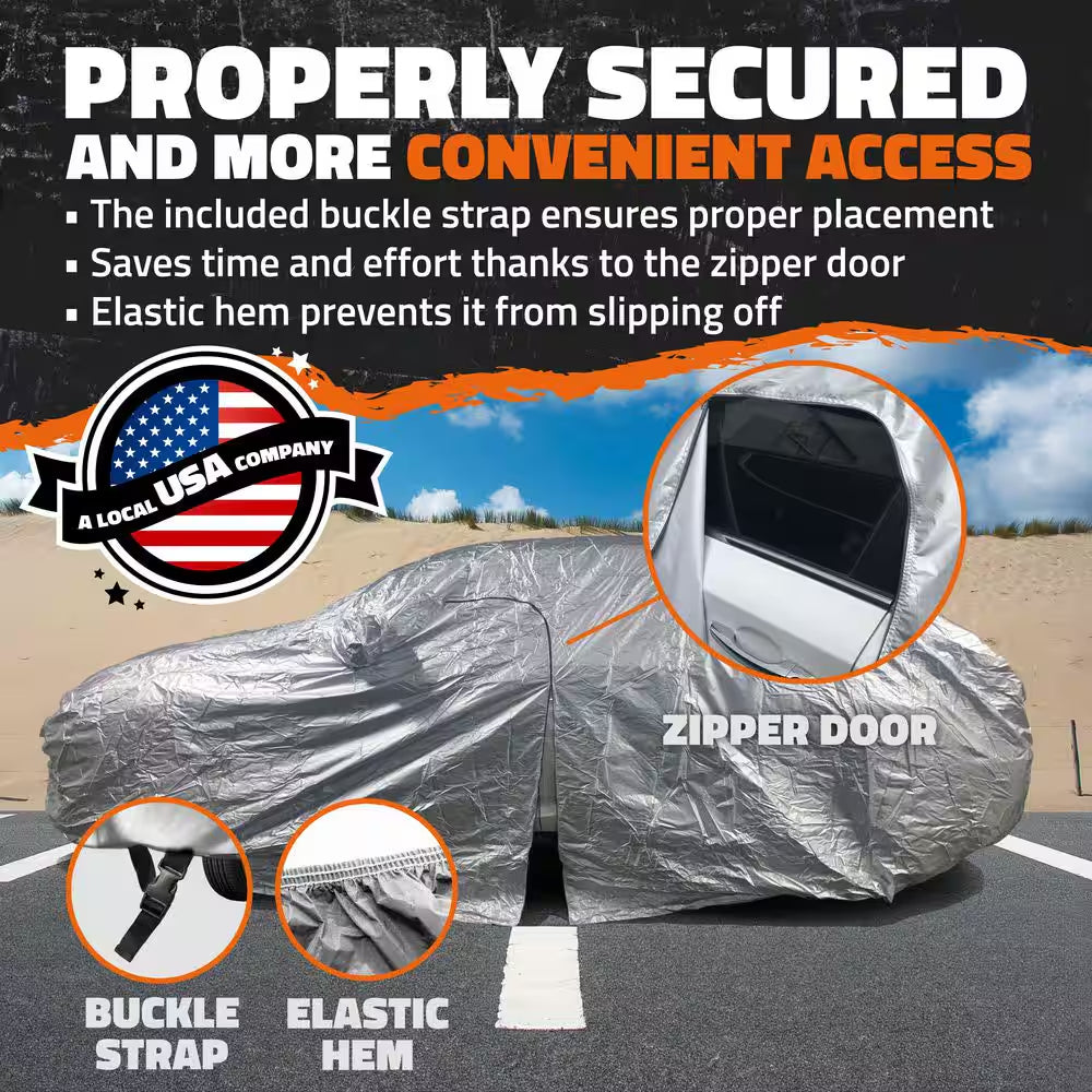 190 In. X 75 In. X 60 In. Water Resistant Car Cover with Zipper Opening - 190T Silver Polyester-Medium Sedan
