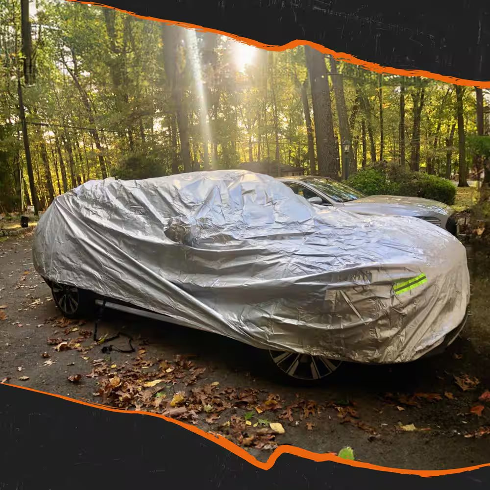 190 In. X 75 In. X 60 In. Water Resistant Car Cover with Zipper Opening - 190T Silver Polyester-Medium Sedan