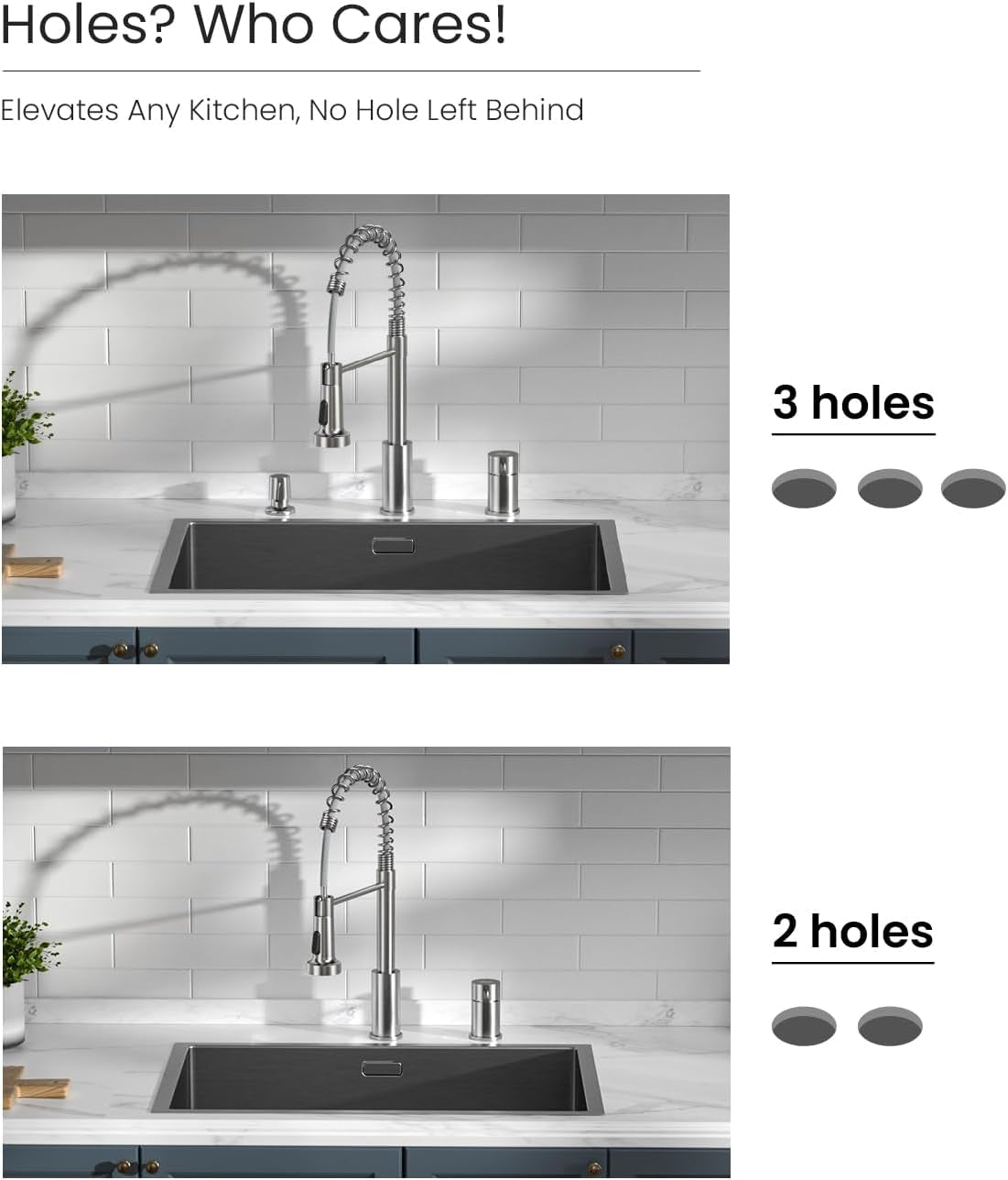 3 Hole Kitchen Faucet with Soap Dispenser, 3 Piece Kitchen Sink Faucets with Pull down Sprayer, Stainless Steel Faucet with Sprayer, Separate Handle, Brushed Nickel