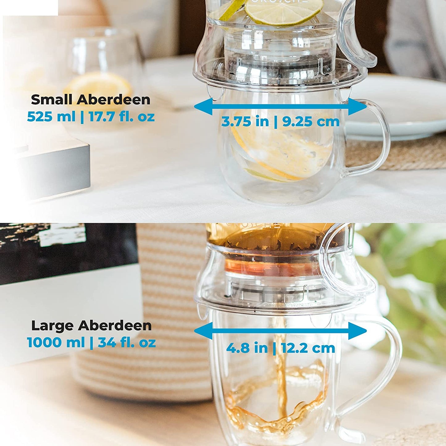 Aberdeen Smart Tea Maker Bpa-Free Tea Infuser Clear 17.7 Oz (525Ml) | Drip-Free Bottom Dispenser, Coaster, Easy Brewing, Simple Cleanup, Tritan Build, Loose-Leaf Steeping, Stylish Design