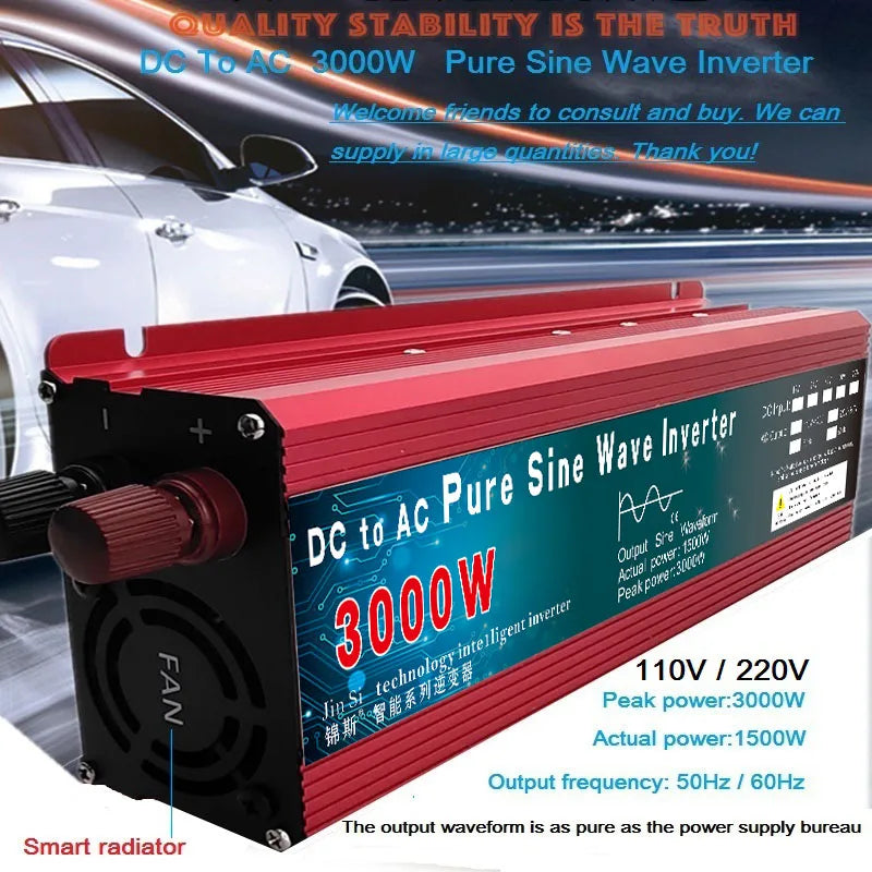 Pure Sine Wave Inverter DC 12V/24V to AC 110V/220V 1000W 1600W 2000W 3000W Portable Power Bank Converter Solar Inverter