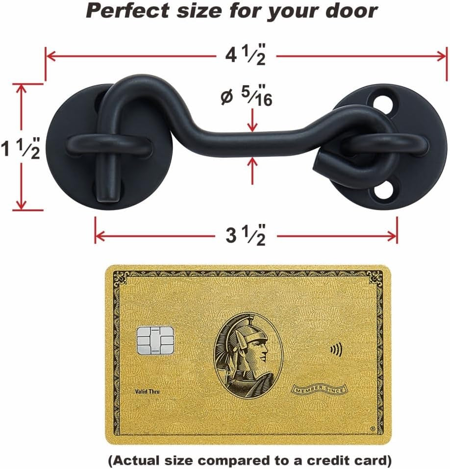 4” Privacy Hook and Eye Gate Door Latch Easy Lock for Sliding Barn Doors, Black
