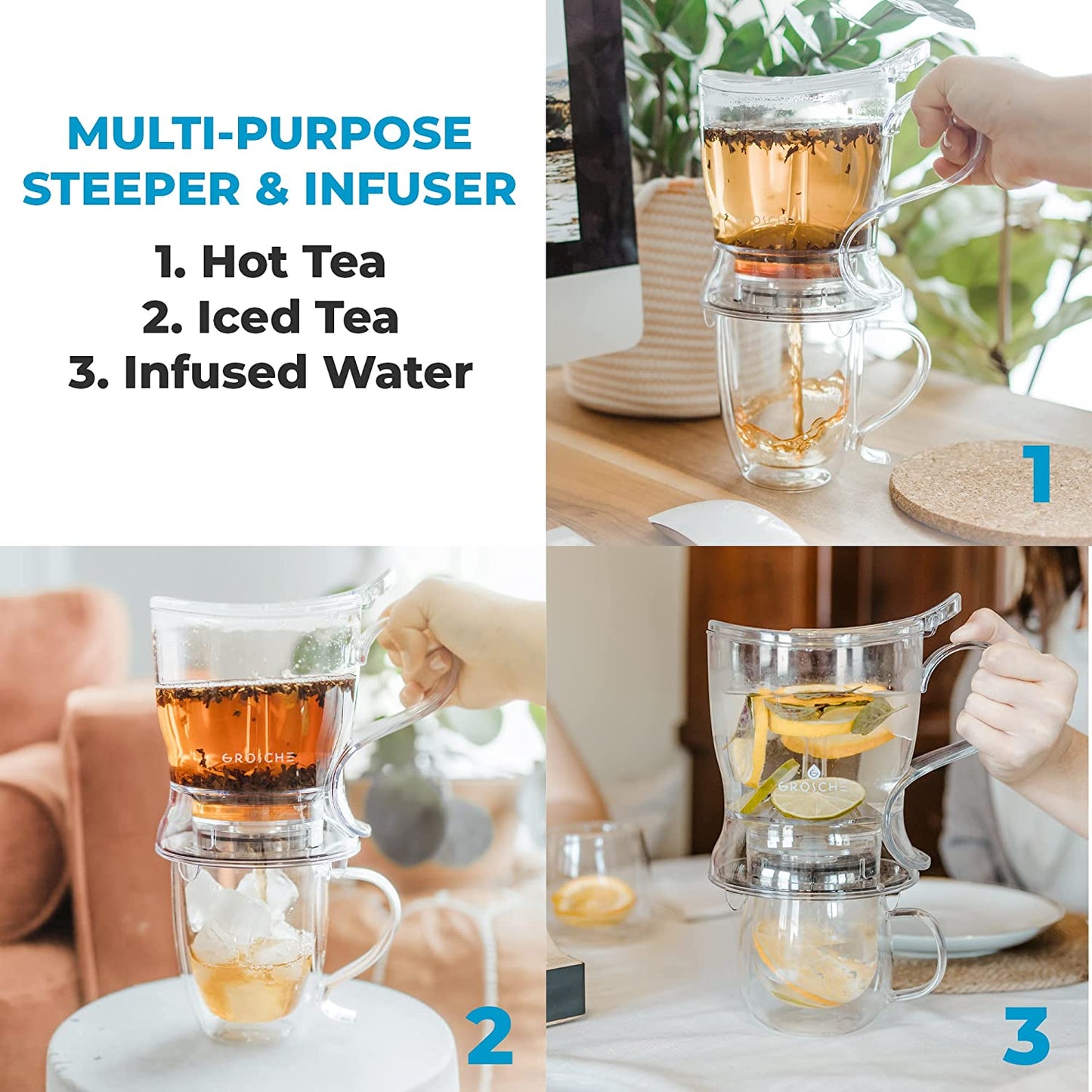 Aberdeen Smart Tea Maker Bpa-Free Tea Infuser Clear 17.7 Oz (525Ml) | Drip-Free Bottom Dispenser, Coaster, Easy Brewing, Simple Cleanup, Tritan Build, Loose-Leaf Steeping, Stylish Design
