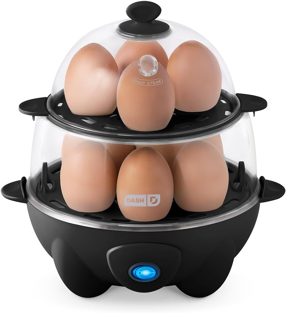 Deluxe Egg Cooker, 12 Hard Boiled Eggs, Black | Electric Double Decker Egg Poacher, Steamer & Omelette Maker Machine, Soft or Poached Eggs, Auto Shut-Off, Bpa-Free