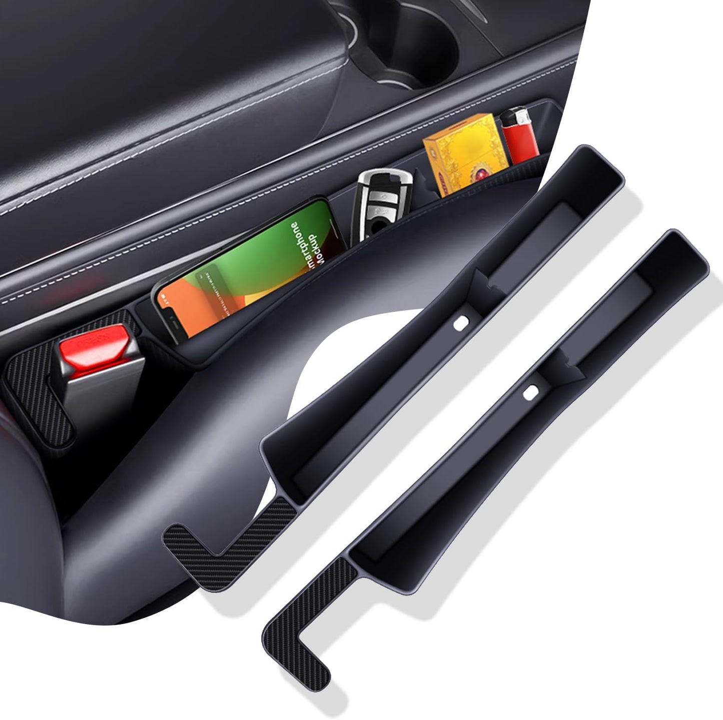 2PCS Car Seat Gap Filler Organizer,Multifunctional Car Gap Fillers with USB and Phone Holder, Universal Car Seat Storage Organizer between Seats for Phone, Keys, Eyeglasses(Black)