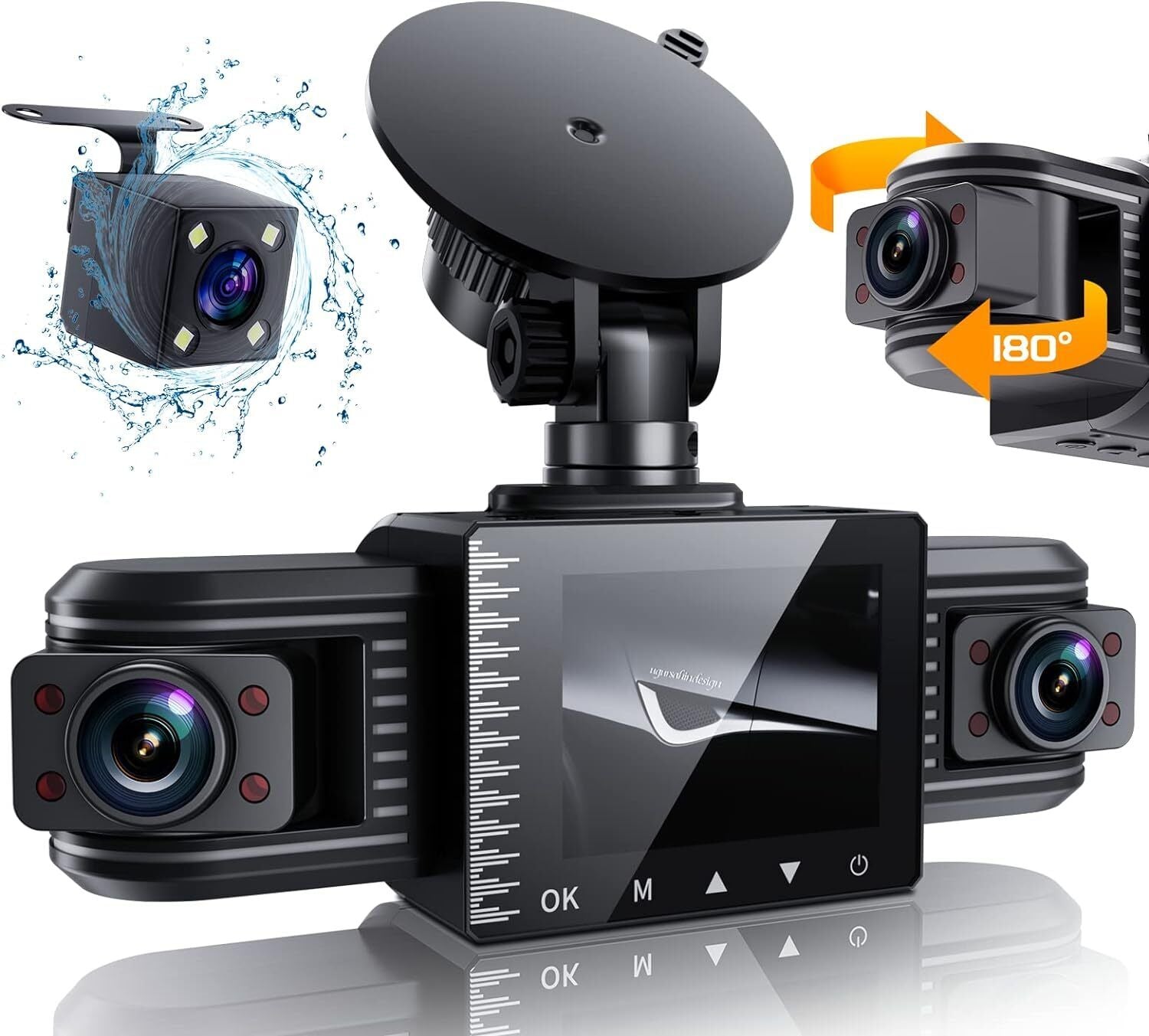 Pro Dash Cam Delantero Trasero 3 Canales Camara Coche Protege Robo Accidente