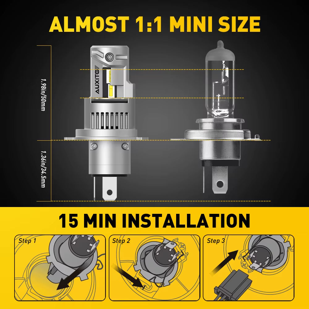 AUXITO 2Pcs 20000LM H4 9003 LED Headlight Bulbs Canbus No Error H4 HB2 LED Hi/Lo Beam 100W Car Head Lamps 6000K White Auto Light