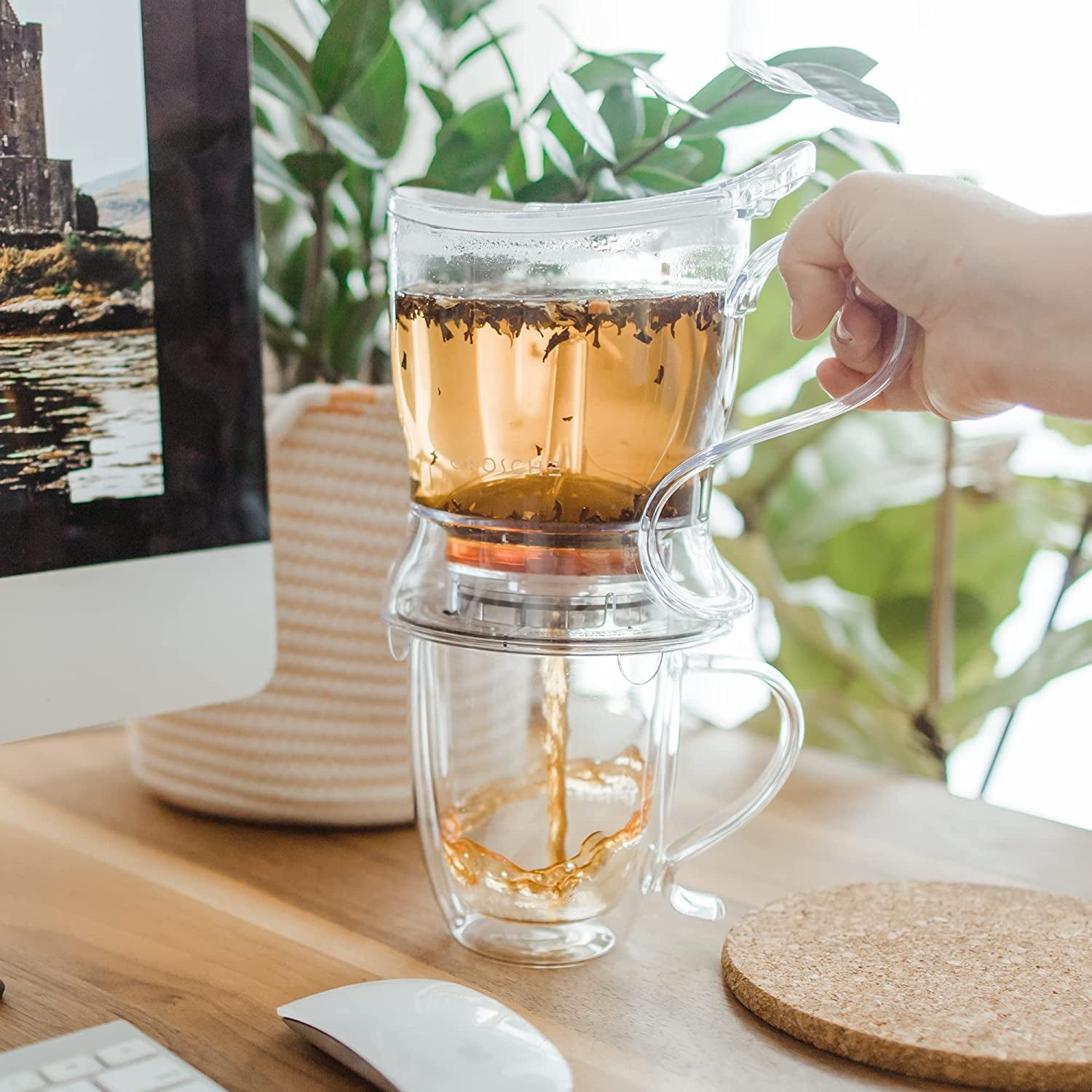 Aberdeen Smart Tea Maker Bpa-Free Tea Infuser Clear 17.7 Oz (525Ml) | Drip-Free Bottom Dispenser, Coaster, Easy Brewing, Simple Cleanup, Tritan Build, Loose-Leaf Steeping, Stylish Design