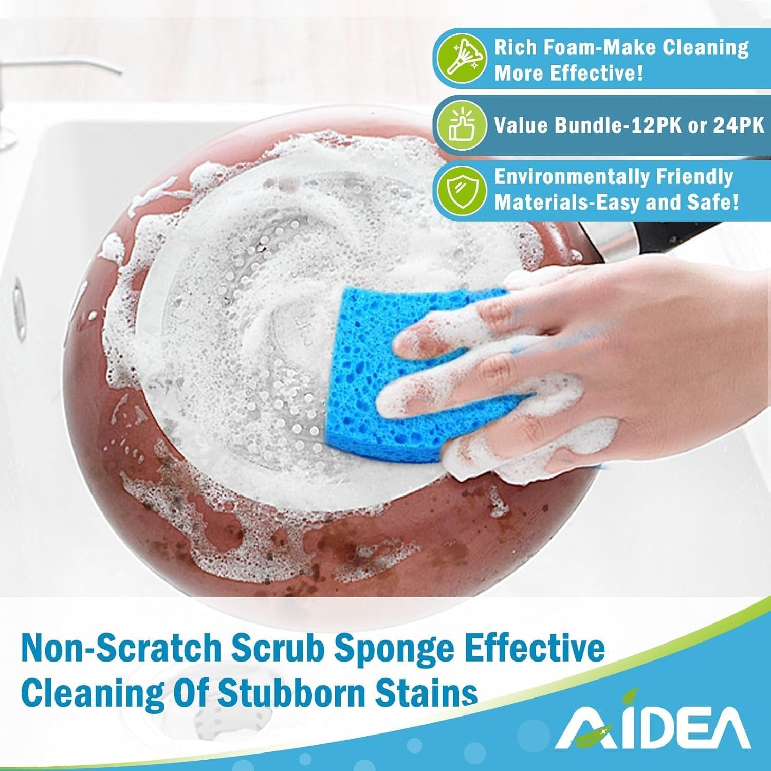Non Scratch Scrub Sponge-24Count, Sponges Kitchen, Sponges for Dishes | Cleaning Sponge, Cleans Fast without Scratching, Stands up to Stuck-On Grime, Cleaning Power for Kitchen, Household