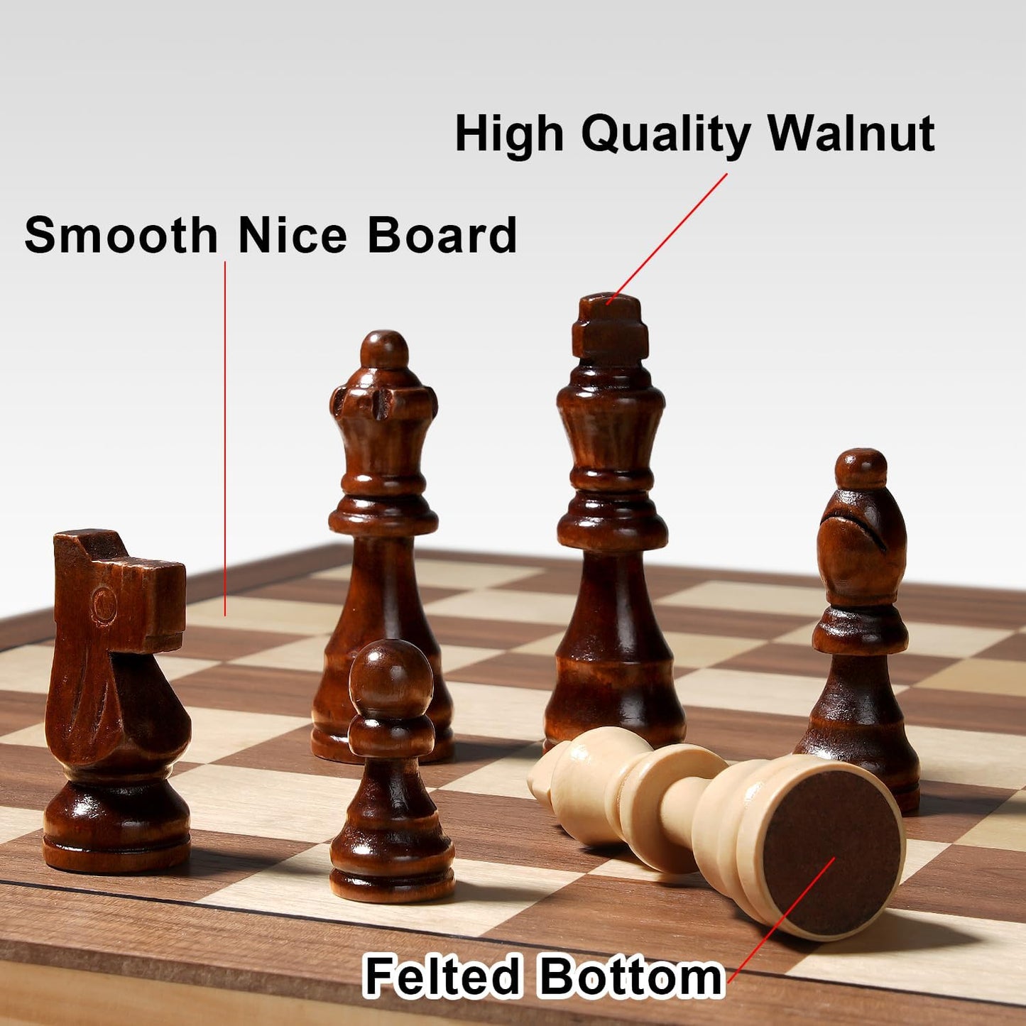 Magnetic Chess Set for Adults & Kids, 15" Wooden Folding Chess Boards, Handcrafted Portable Travel Chess Game with Pieces Storage Slots, 2 Extra Queens