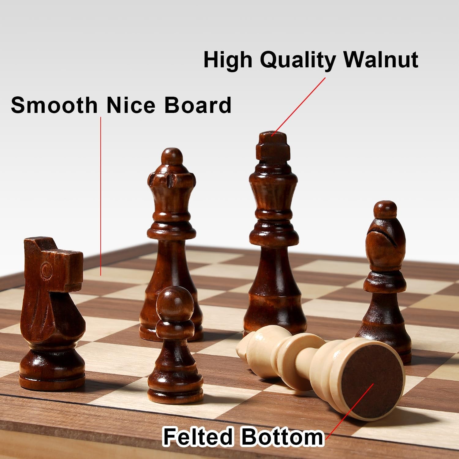 Magnetic Chess Set for Adults & Kids, 15" Wooden Folding Chess Boards, Handcrafted Portable Travel Chess Game with Pieces Storage Slots, 2 Extra Queens