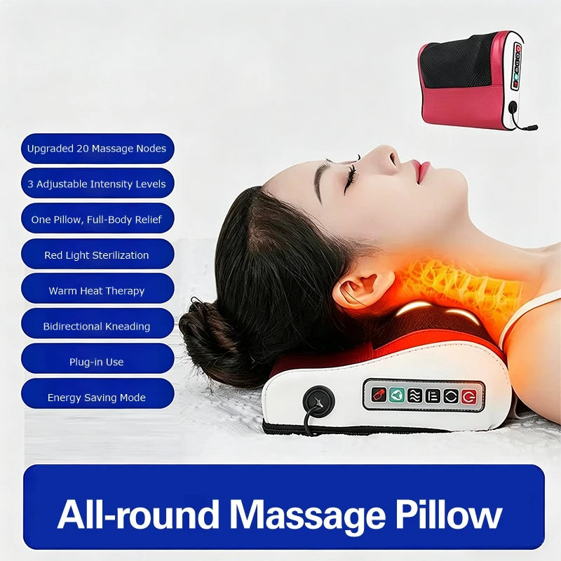 Deep Kneading Neck Shoulder Massager Pillow 42°C Warm Therapy Relieve Fatigue Restore Spinal Vitality Soothing Pain Relief