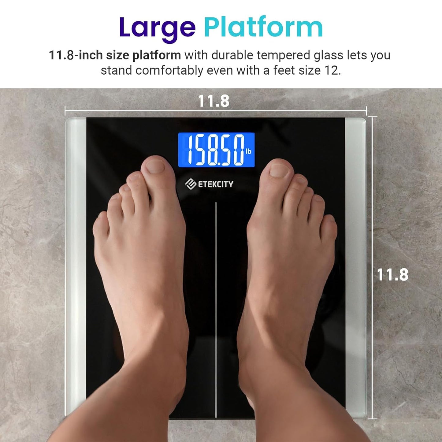 Bathroom Scale for Body Weight, Digital, Highly Accurate, 400 Lbs | Large 6Mm Tempered Glass Platform, Clear LCD Display, Batteries Included, Safe Electronic Weighing for Daily Home Use