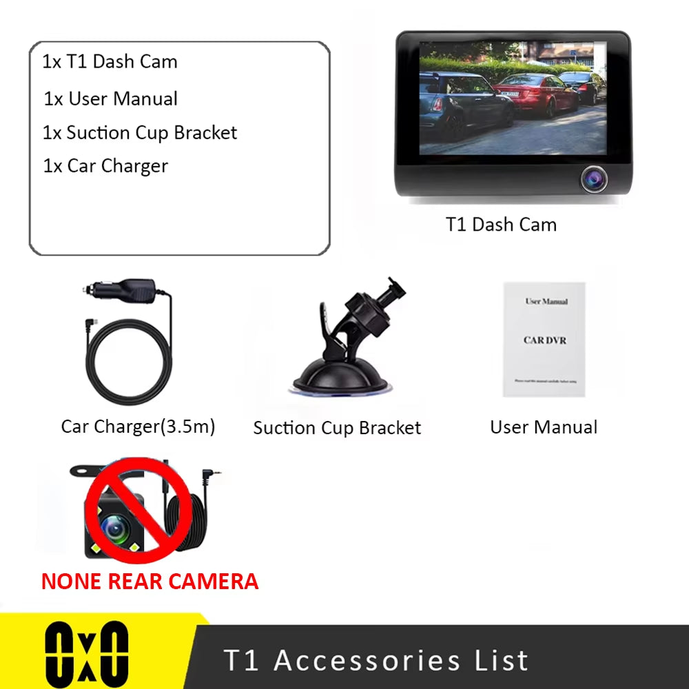 【Triple Lens System】4" 3-Channel Dash Cam - Front/Rear/Interior Car DVR with Night Vision, 24H Parking Mode, Loop Recording
