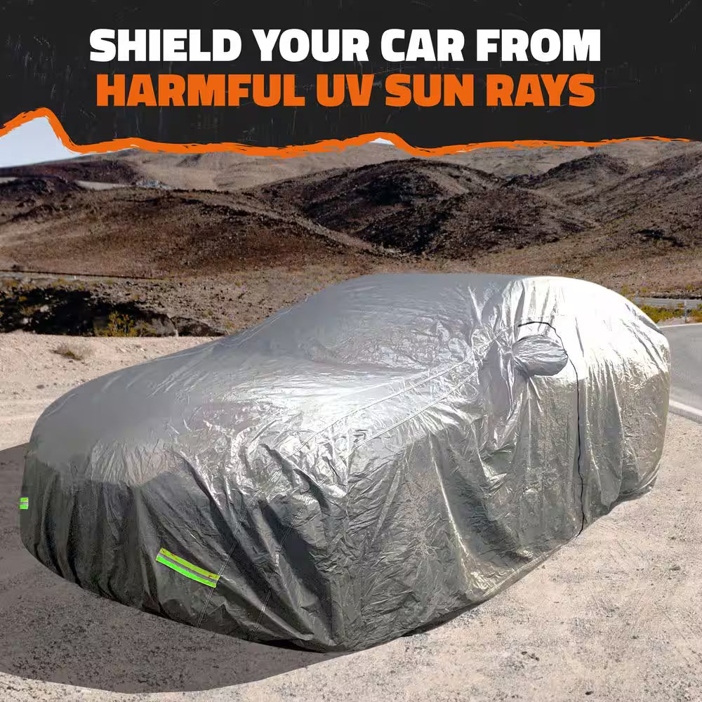 190 In. X 75 In. X 60 In. Water Resistant Car Cover with Zipper Opening - 190T Silver Polyester-Medium Sedan