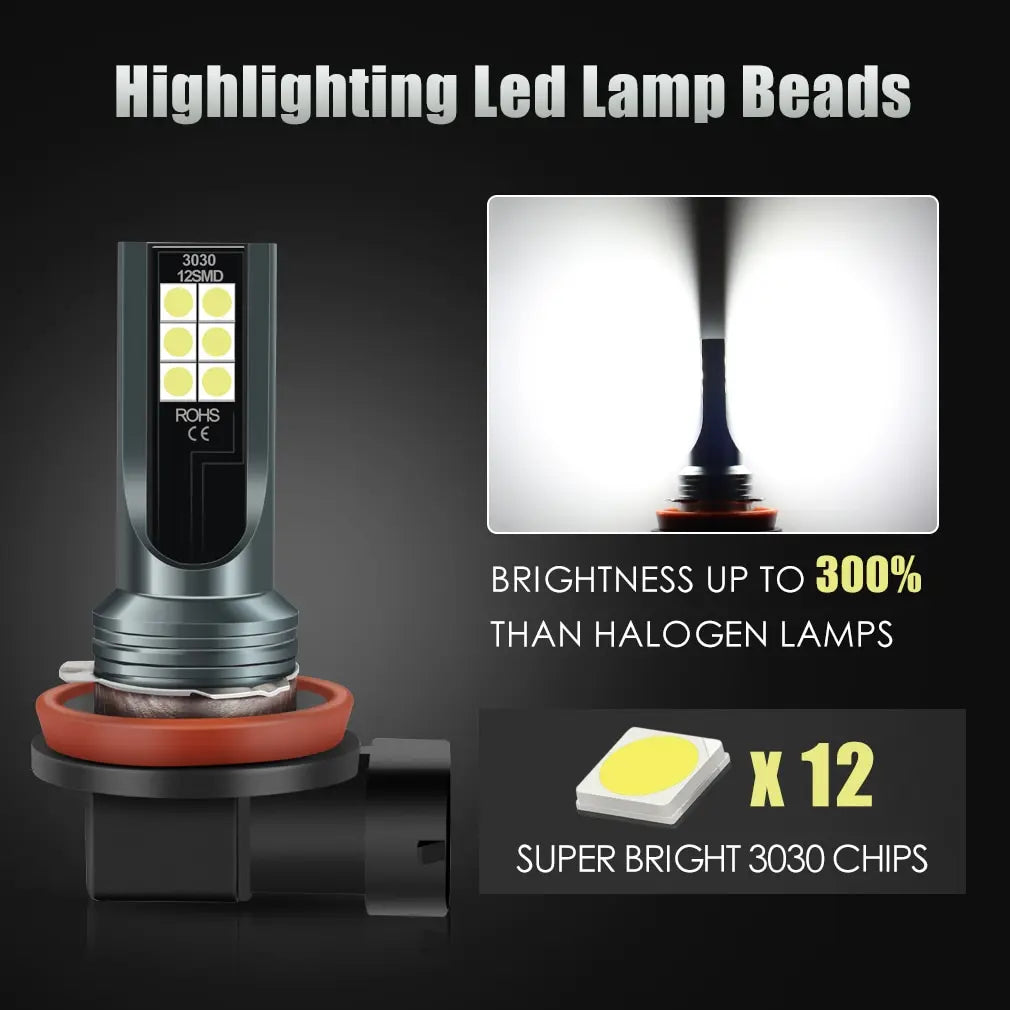 2PCS Car LED Headlight H8 Bulb Super Bright Car Driving Light Far and near Light Integrated Car Light Modified 12V 6000K White
