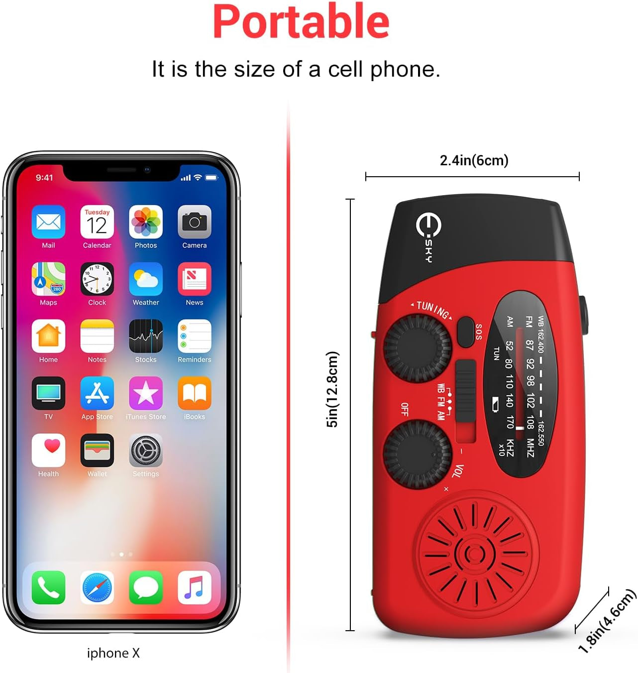 Emergency Hand Crank Radio 7400Mwh with 3 LED Flashlight, AM/FM/NOAA Portable Weather Radio with Built-In 2000Mah Battery, Solar Powered Radio for Indoor Outdoor Survival Camping, SOS Alarm