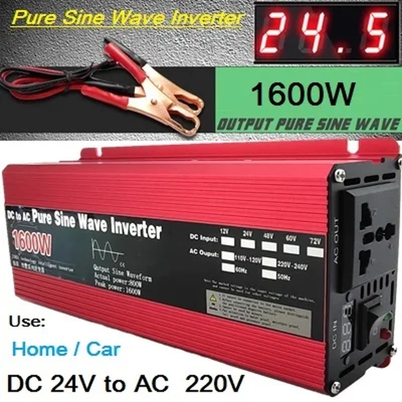 Pure Sine Wave Inverter DC 12V/24V to AC 110V/220V 1000W 1600W 2000W 3000W Portable Power Bank Converter Solar Inverter