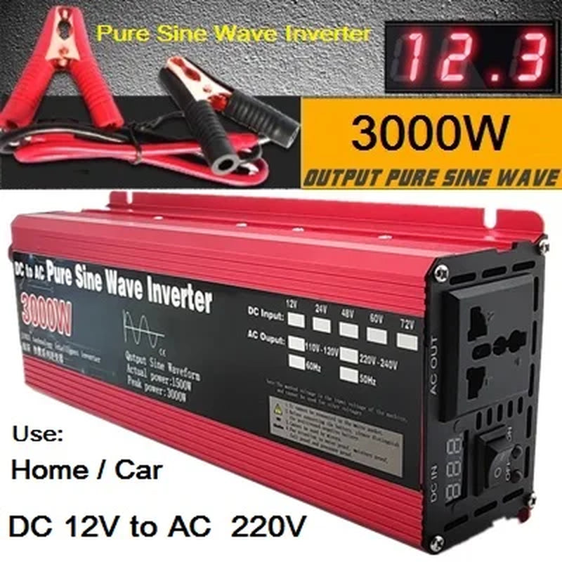 Pure Sine Wave Inverter DC 12V/24V to AC 110V/220V 1000W 1600W 2000W 3000W Portable Power Bank Converter Solar Inverter