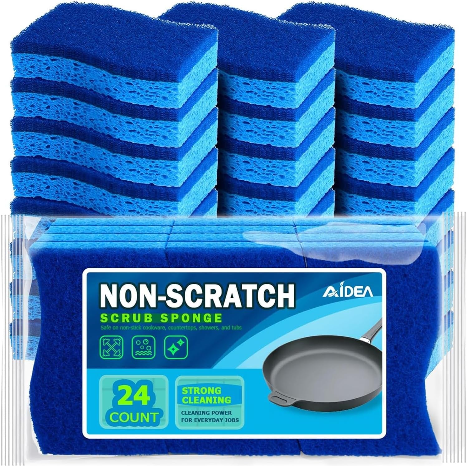 Non Scratch Scrub Sponge-24Count, Sponges Kitchen, Sponges for Dishes | Cleaning Sponge, Cleans Fast without Scratching, Stands up to Stuck-On Grime, Cleaning Power for Kitchen, Household