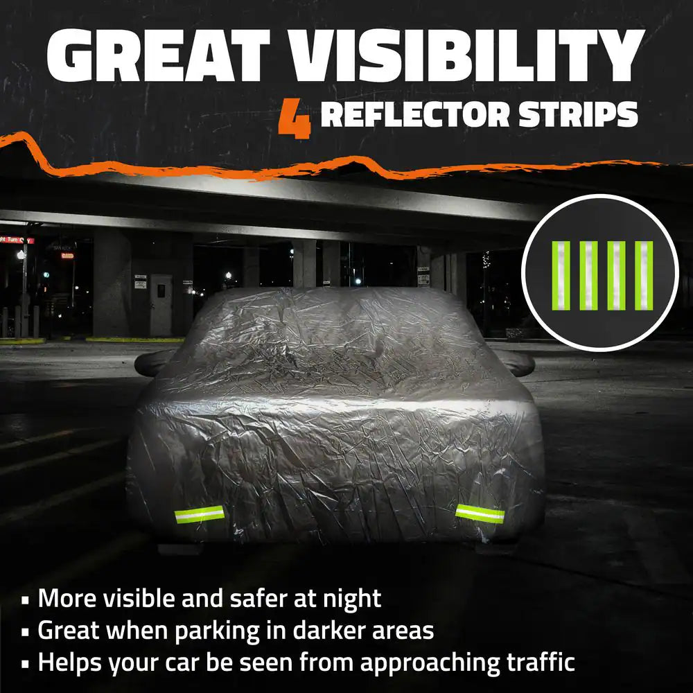 190 In. X 75 In. X 60 In. Water Resistant Car Cover with Zipper Opening - 190T Silver Polyester-Medium Sedan