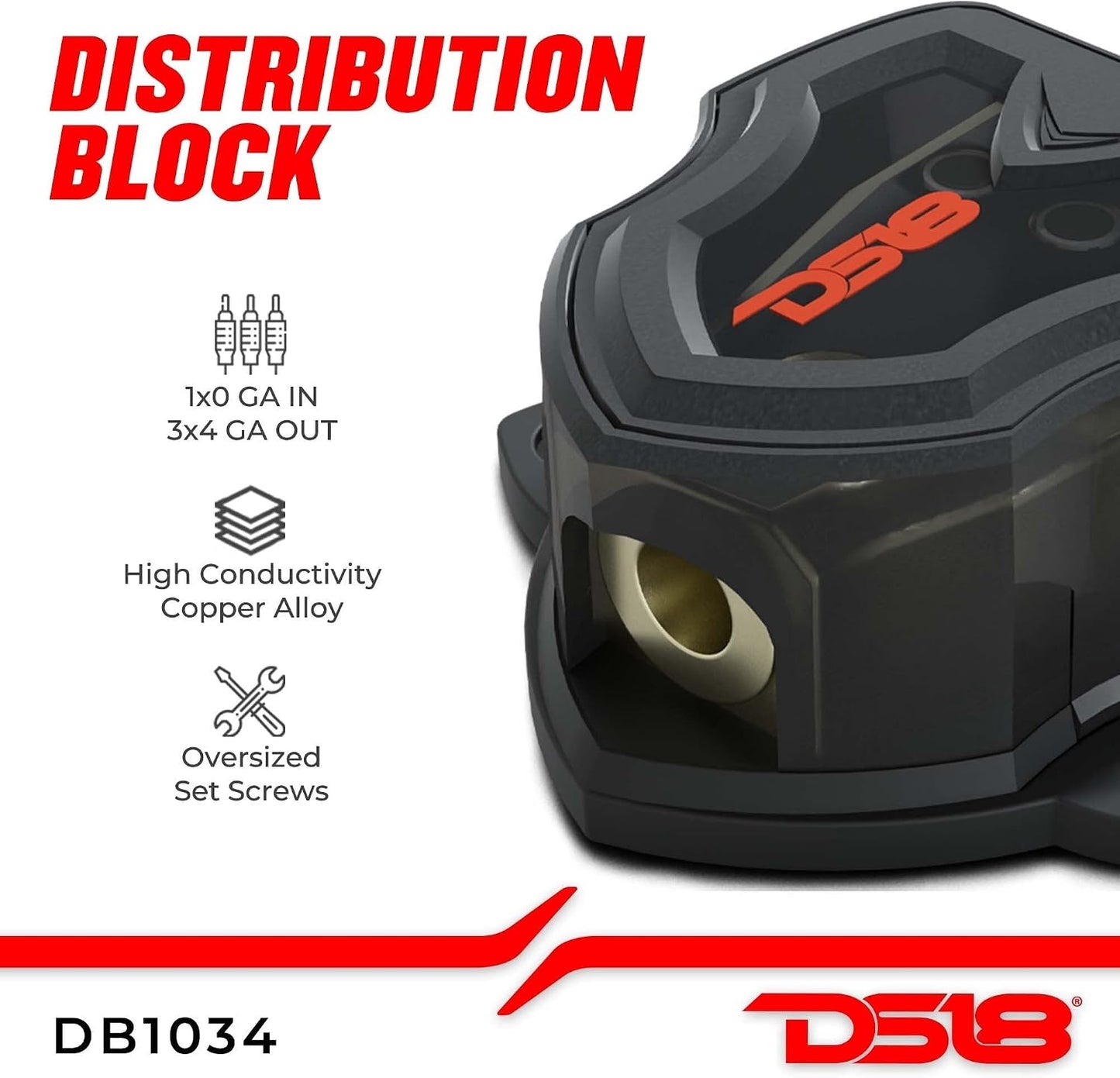 DB1034 Distribution Block 1X0-GA in 3X4-GA Out for Car Amplifiers