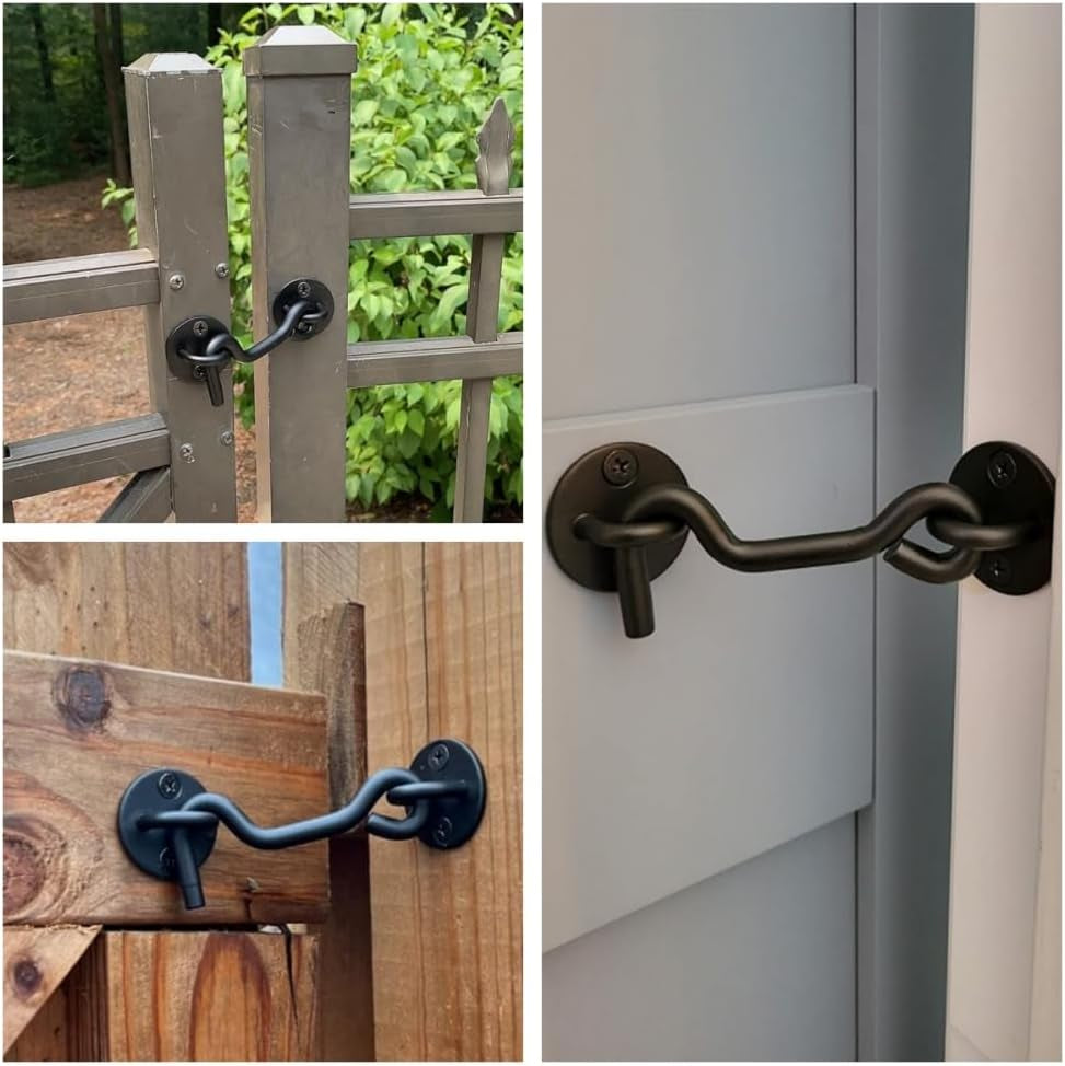 4” Privacy Hook and Eye Gate Door Latch Easy Lock for Sliding Barn Doors, Black