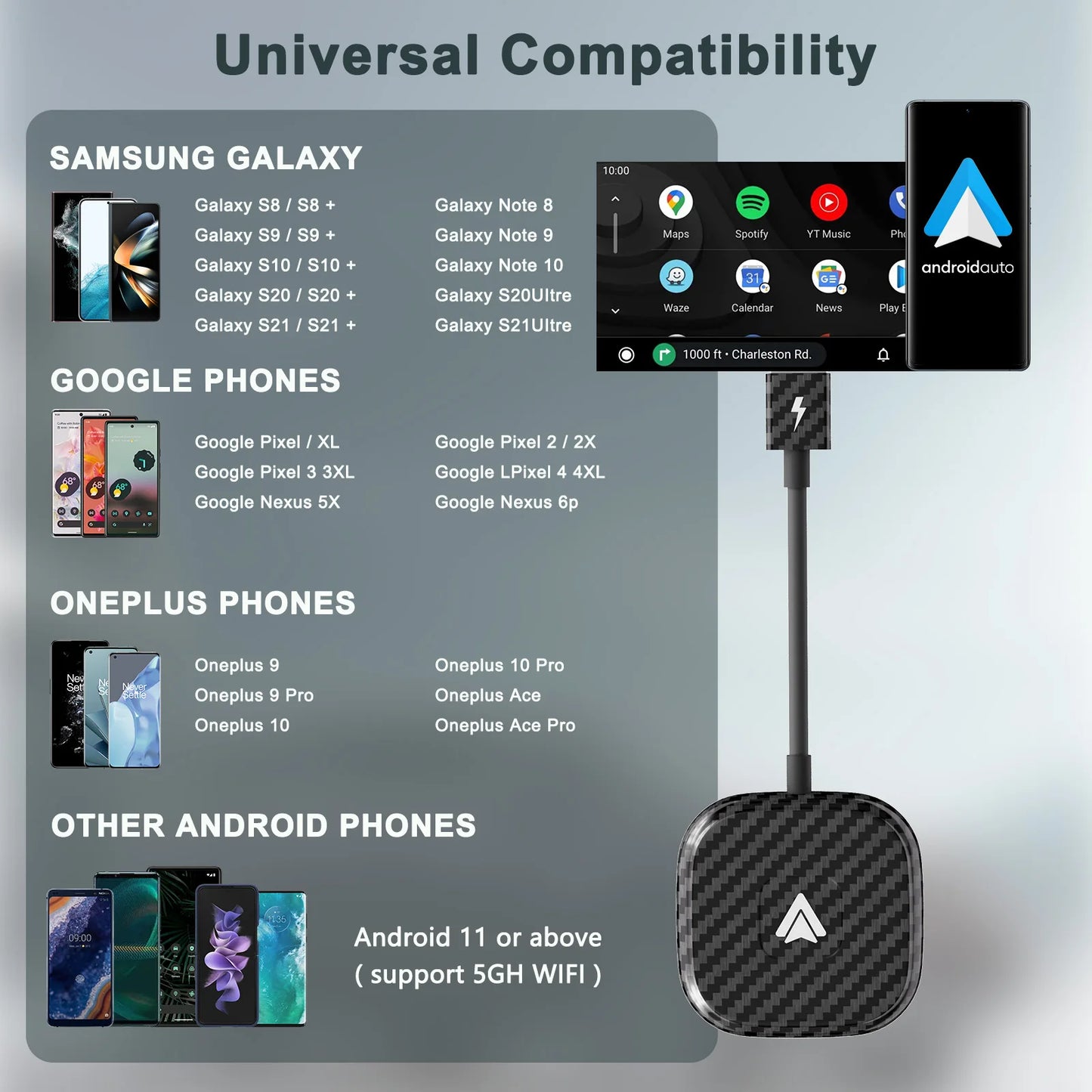 Wireless Android Auto Car Adapter, Wireless Carplay Dongle Convert Wired to Wireless for Android/Iphone Plug and Play