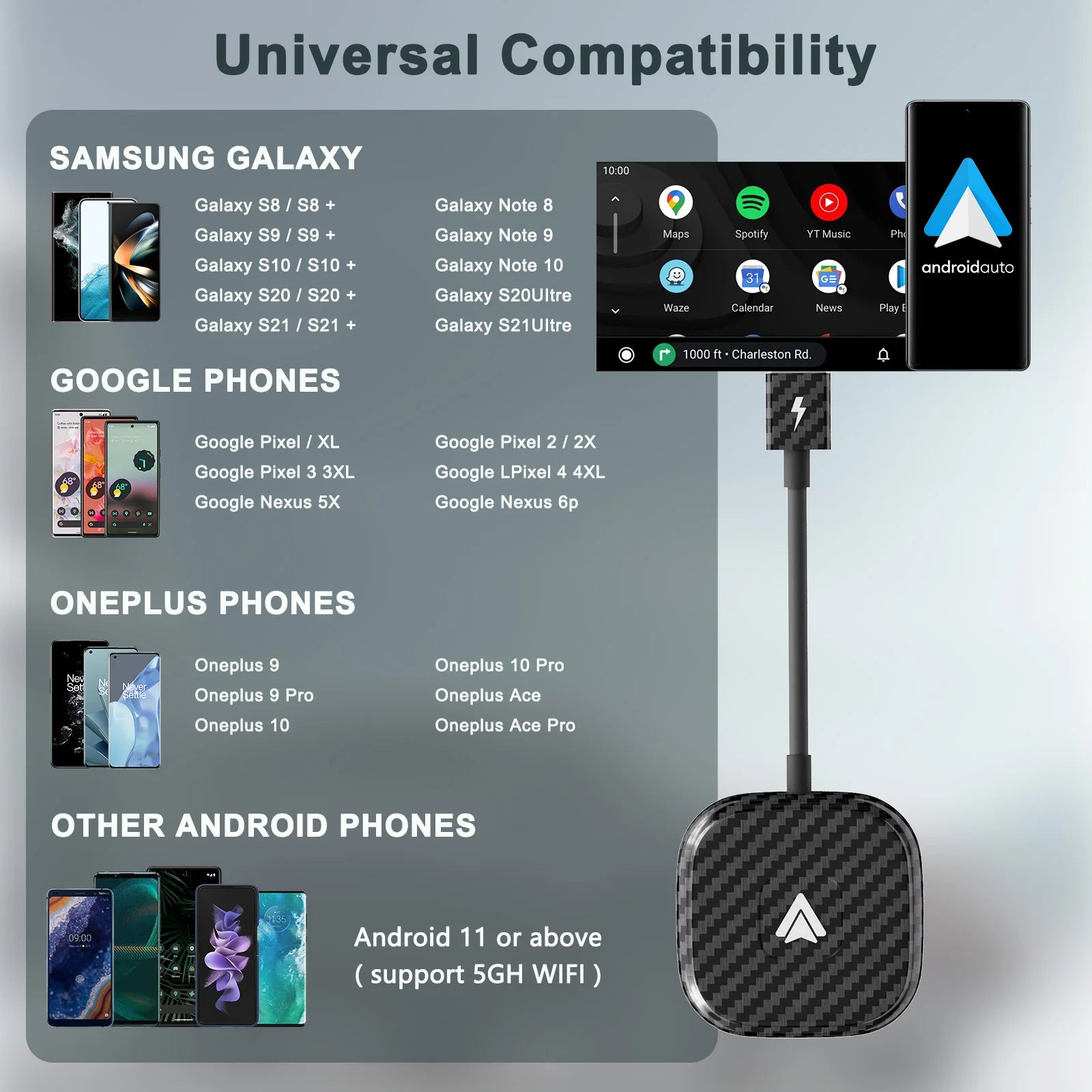 Wireless Android Auto Car Adapter, Wireless Carplay Dongle Convert Wired to Wireless for Android/Iphone Plug and Play