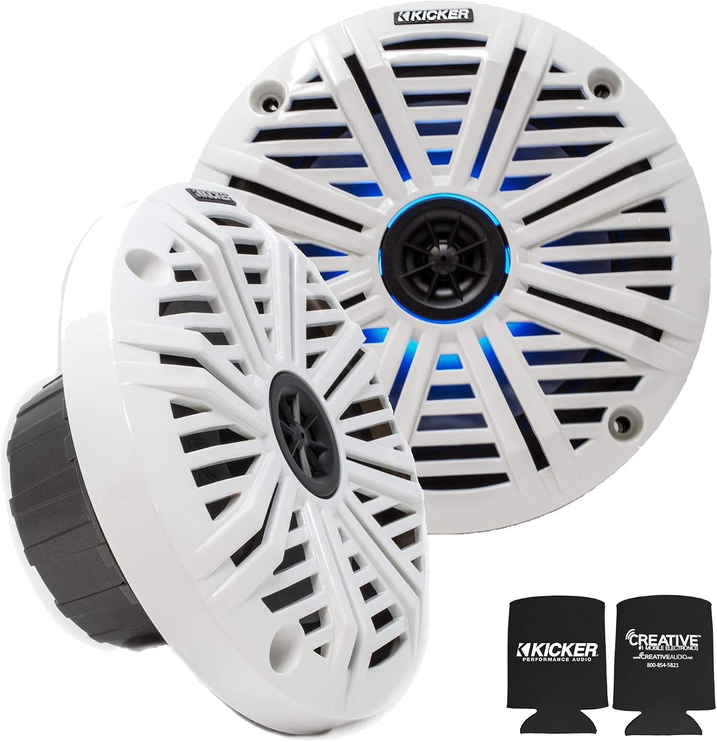 6.5" LED Marine Speakers (1 Pair) White Salt Water Grills OEM Replacement Speakers