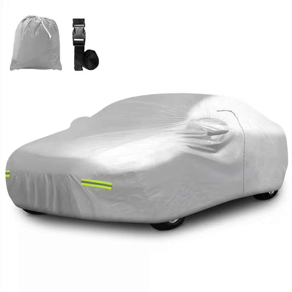 190 In. X 75 In. X 60 In. Water Resistant Car Cover with Zipper Opening - 190T Silver Polyester-Medium Sedan