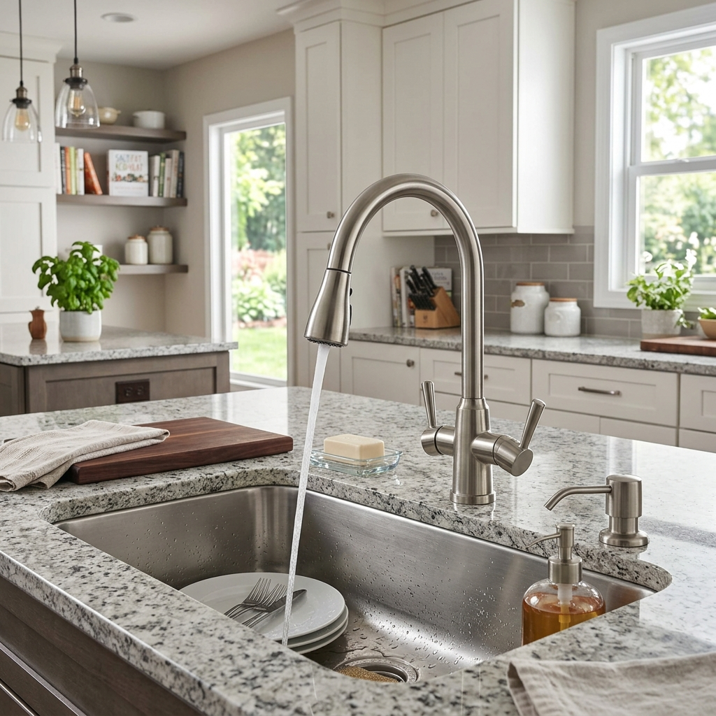3-Hole Kitchen Faucet with Soap Dispenser lifestyle image